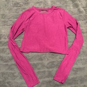 Long Sleeve Crop Top in Bright Pink - Women